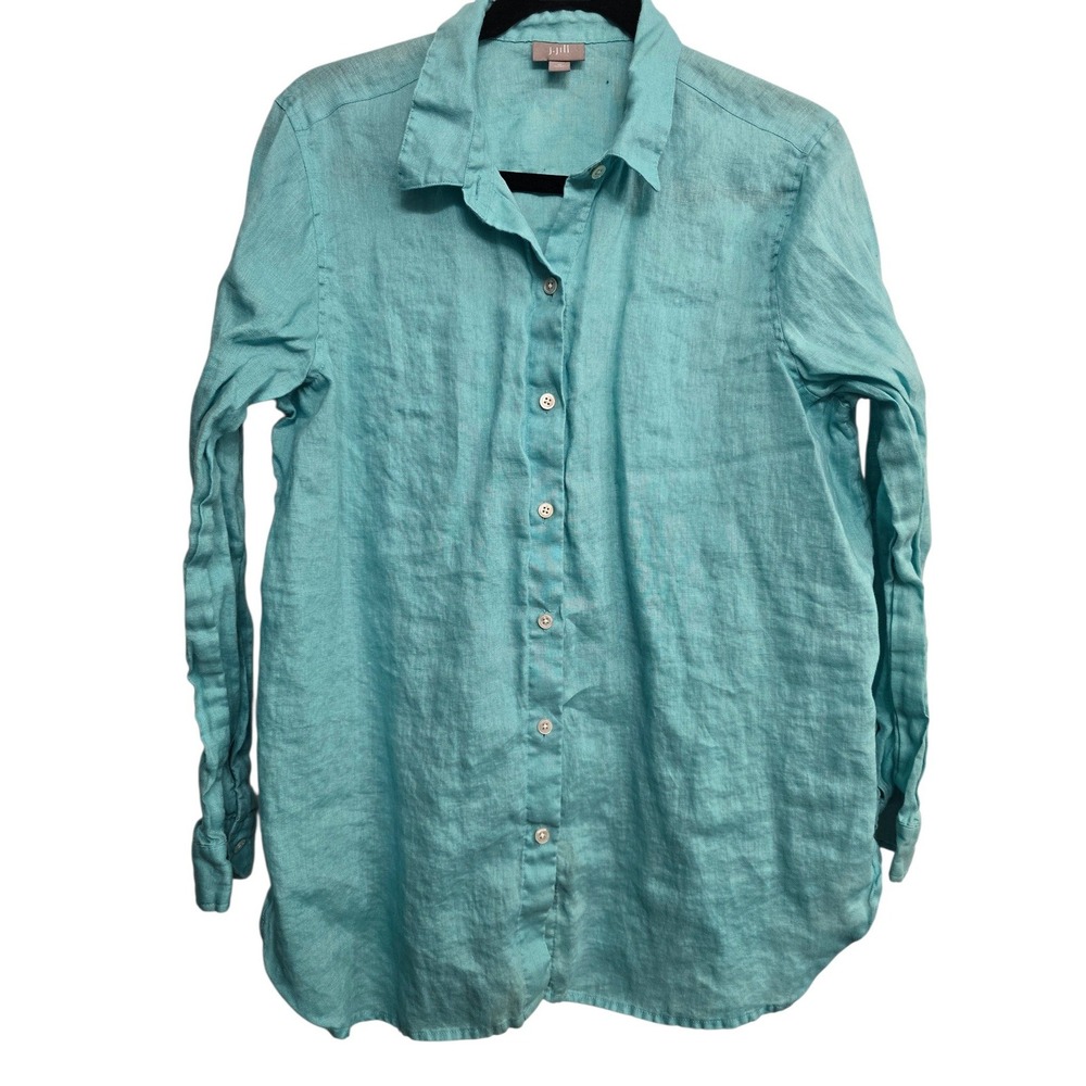 J Jill 100% Linen M Button Up Shirt Coastal Grandmother Quiet Luxury Minimalist - Picture 4 of 7